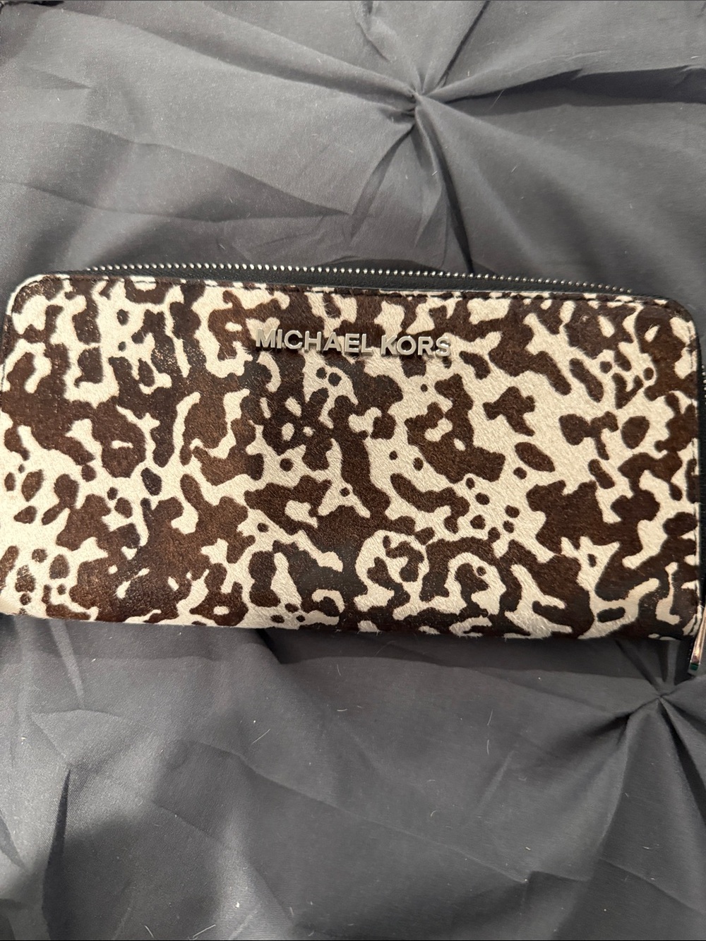 Michael Kors Brown and Cream Leopard Zip Wallet